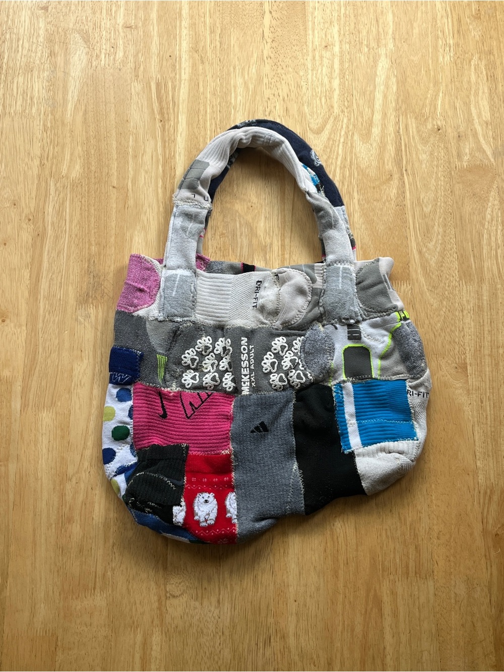Patchwork upcycled handmade Tote Bag made of socks
